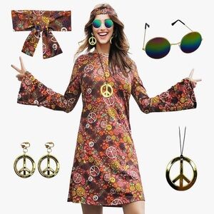 Halloween Hippie costume paid $35 sz small s fits xs too sunglasses dress
